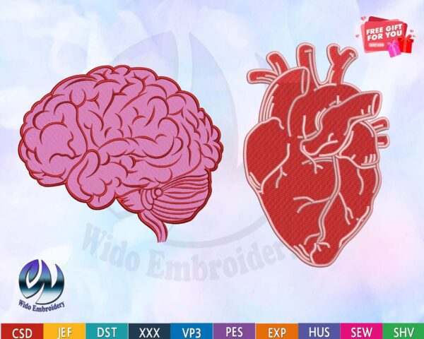 anatomically full heart and brain machine embroidery design from widoembroidery.com