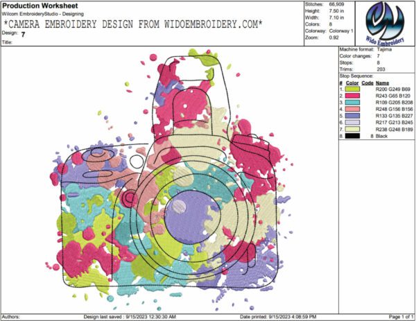 camera embroidery design from widoembroidery.com