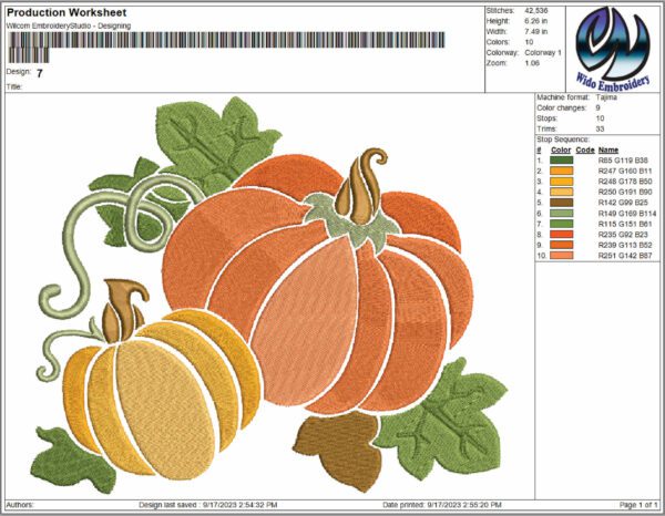 pumpkins embroidery design from widoembroidery.com