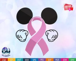 breast cancer ribbon,mouse,embroidery design from widoembroidery.com
