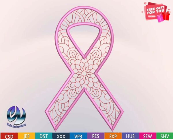 cancer ribbon run embroidery design from widoembroidery.com