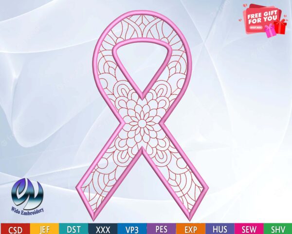 cancer ribbon run embroidery design from widoembroidery.com