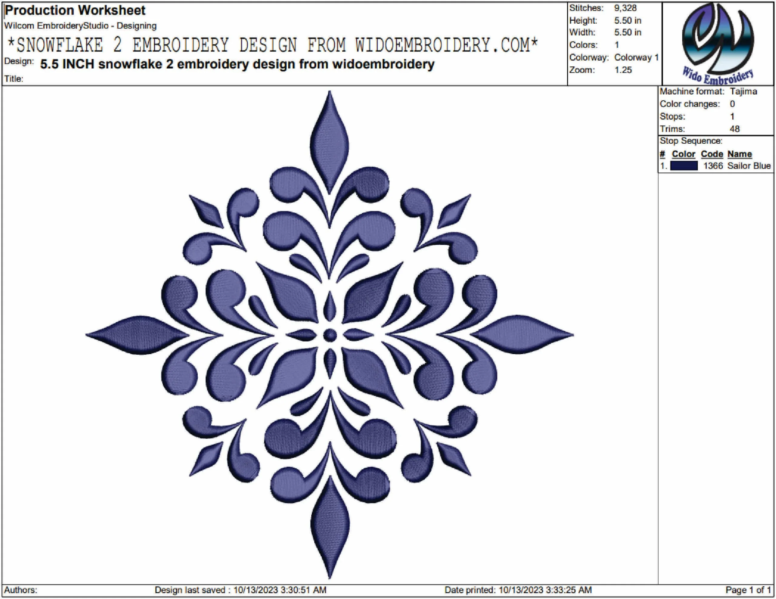 snowflake 2 embroidery design from widoembroidery.com