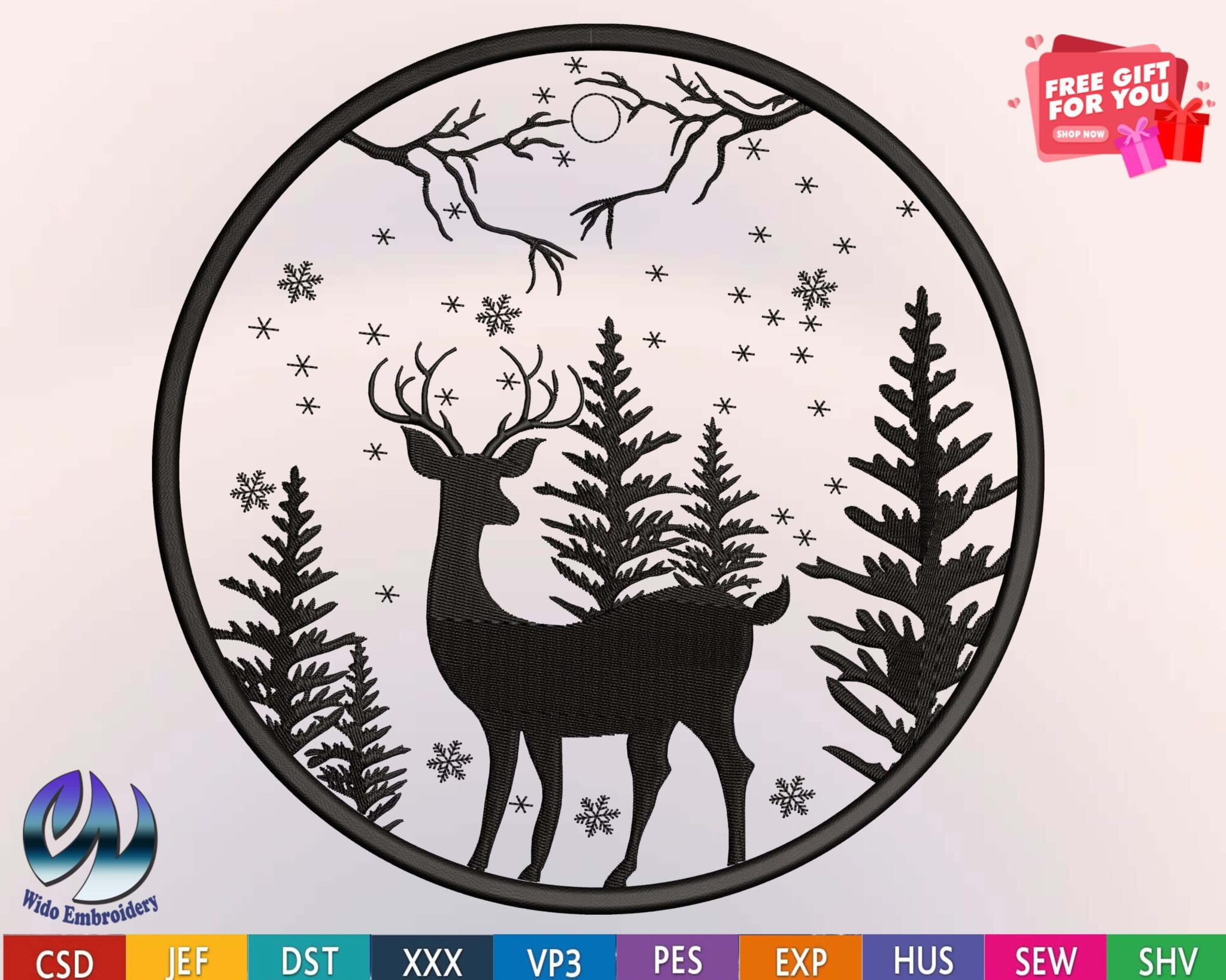 Buck deer embroidery design from widoembroidery.com