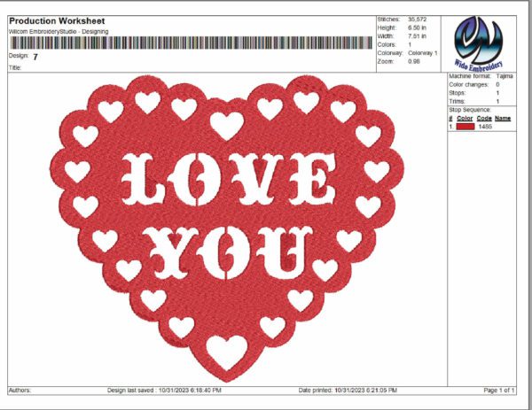 love heart embroidery design
