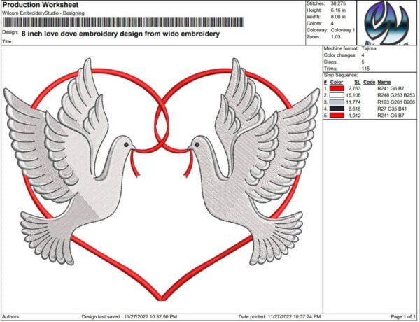 Love dove Heart Machine Embroidery Design,5 Sizes 10 Formats ,girly ,peace ,promis ,wedding ,dove in love ,Pigeon,couple