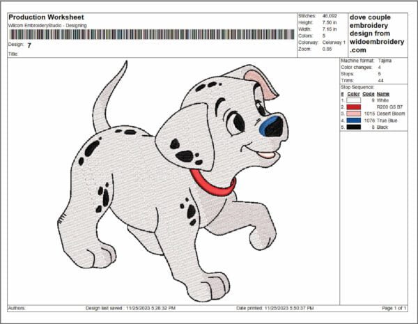 dalmatian embroidery design from widoembroidery.com