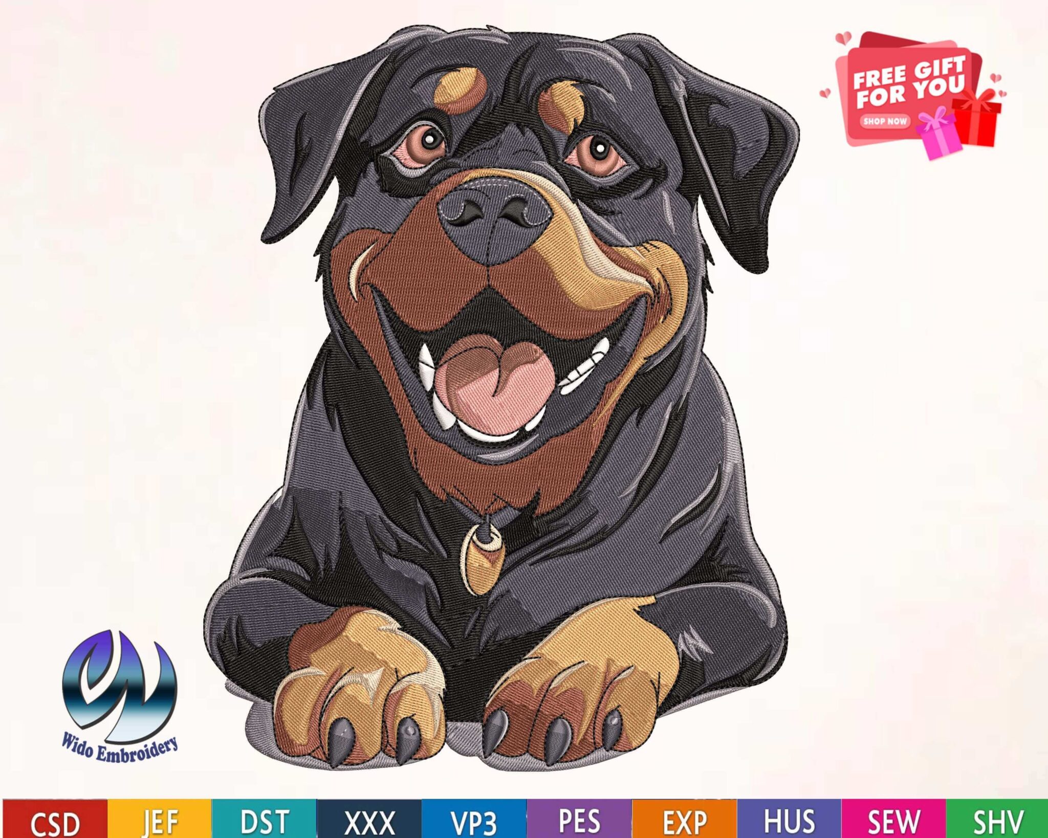 Rottweiler embroidery design from widoembroidery.com