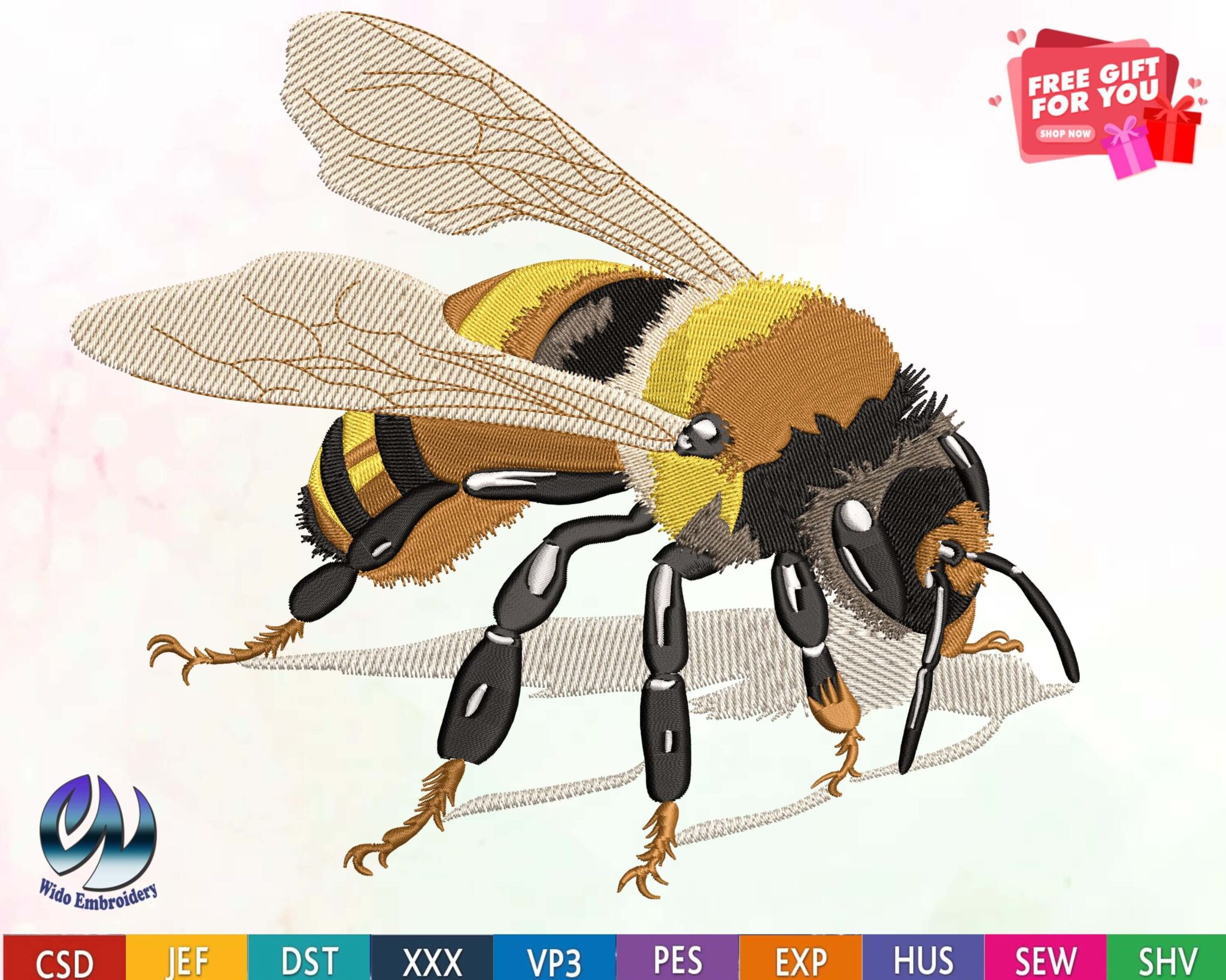 bee machine embroidery design from widoebroidery.com