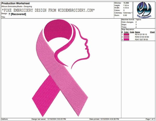 Breast Cancer ribbon embroidery design from widoembroidery.com