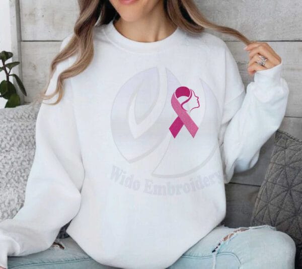 Breast Cancer ribbon embroidery design from widoembroidery.com