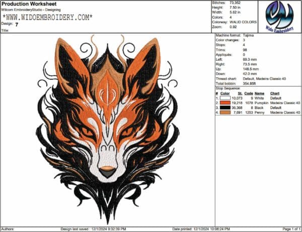 kitsune embroidery design from widoembroidery.com