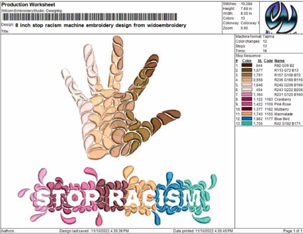 stop racism embroidery design from widoembroidery.com