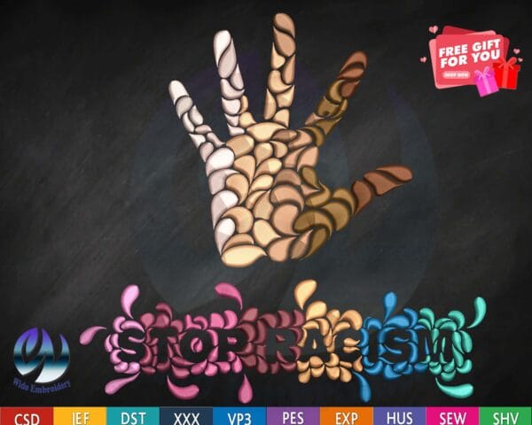 stop racism embroidery design