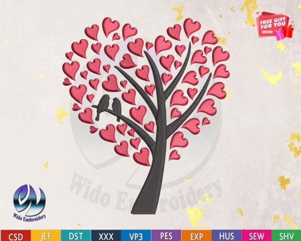 Red Heart Tree embroidery design from widoembroidery.com