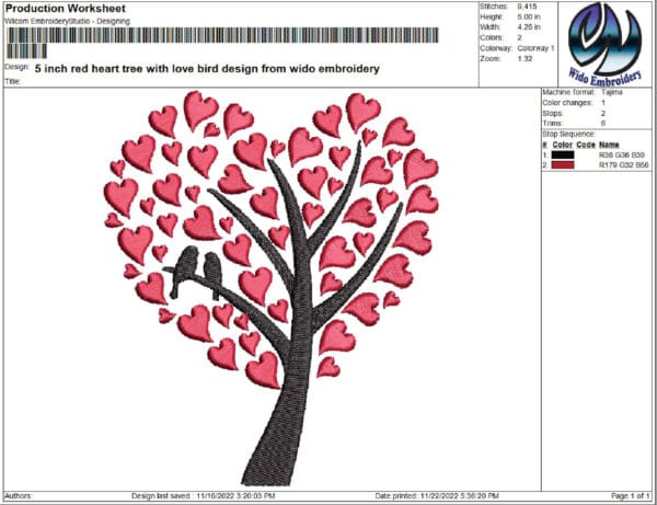 Red Heart Tree embroidery design from widoembroidery.com