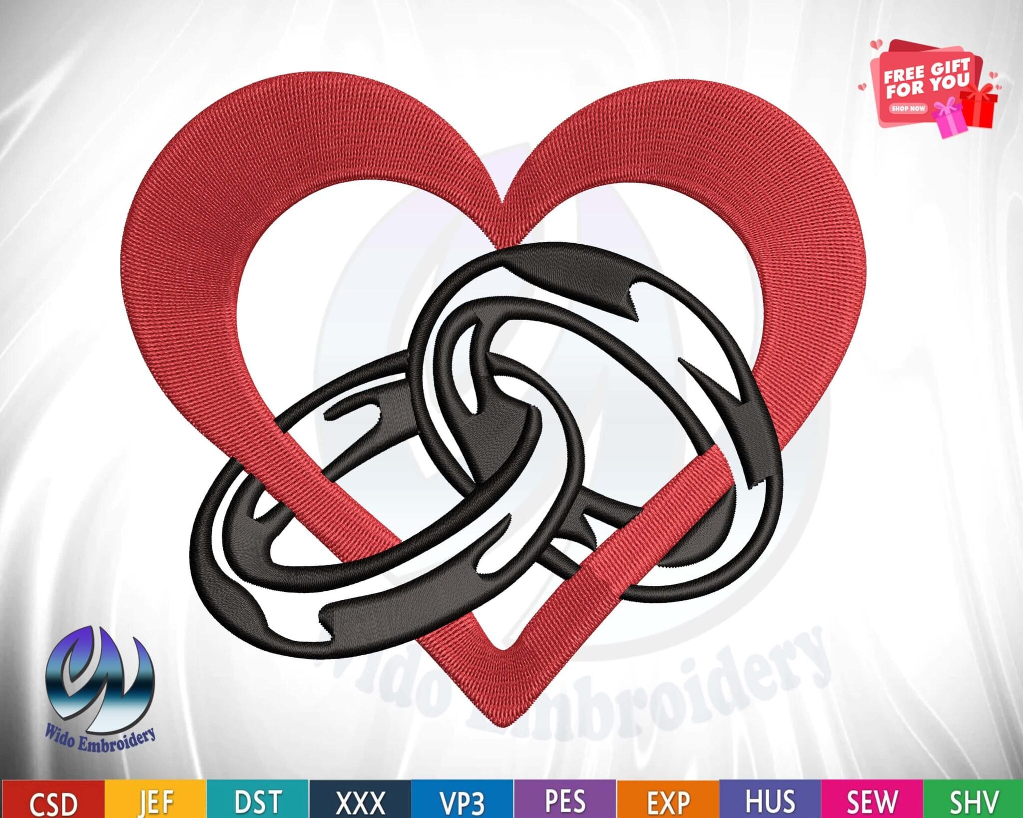 wedding ring machine embroidery design from widoembroidery.com