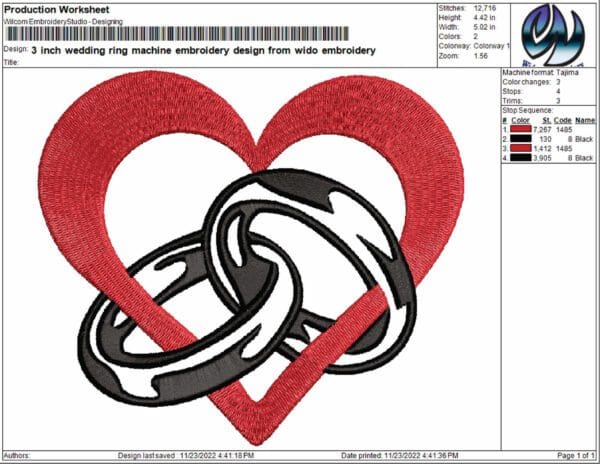wedding ring machine embroidery design from widoembroidery.com
