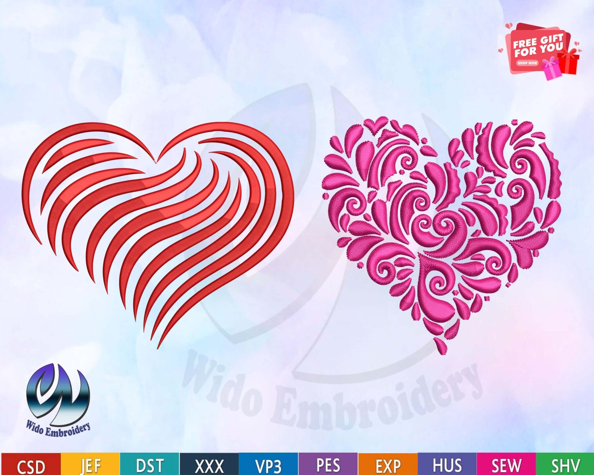 Hearts shapes machine Embroidery design from widoembroidery.com