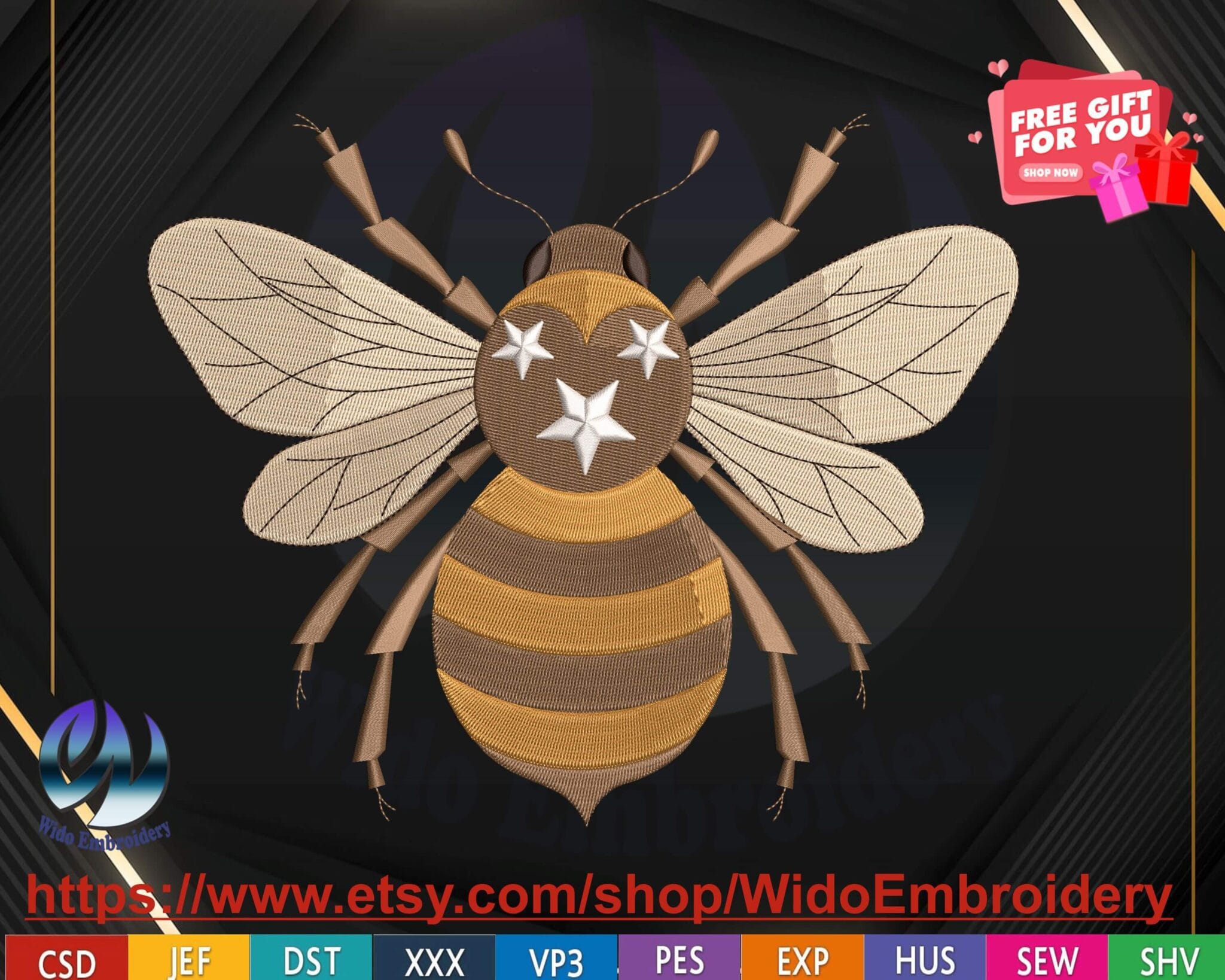 bee embroidery desgin from widoembroidery.com