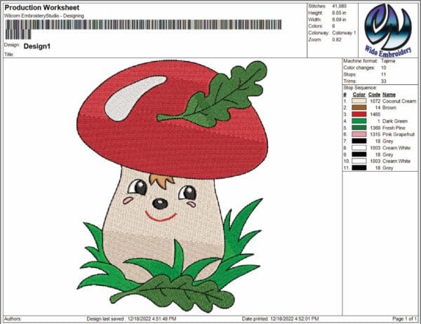 mushroom rmbroidery design machine from widoembroidery.com
