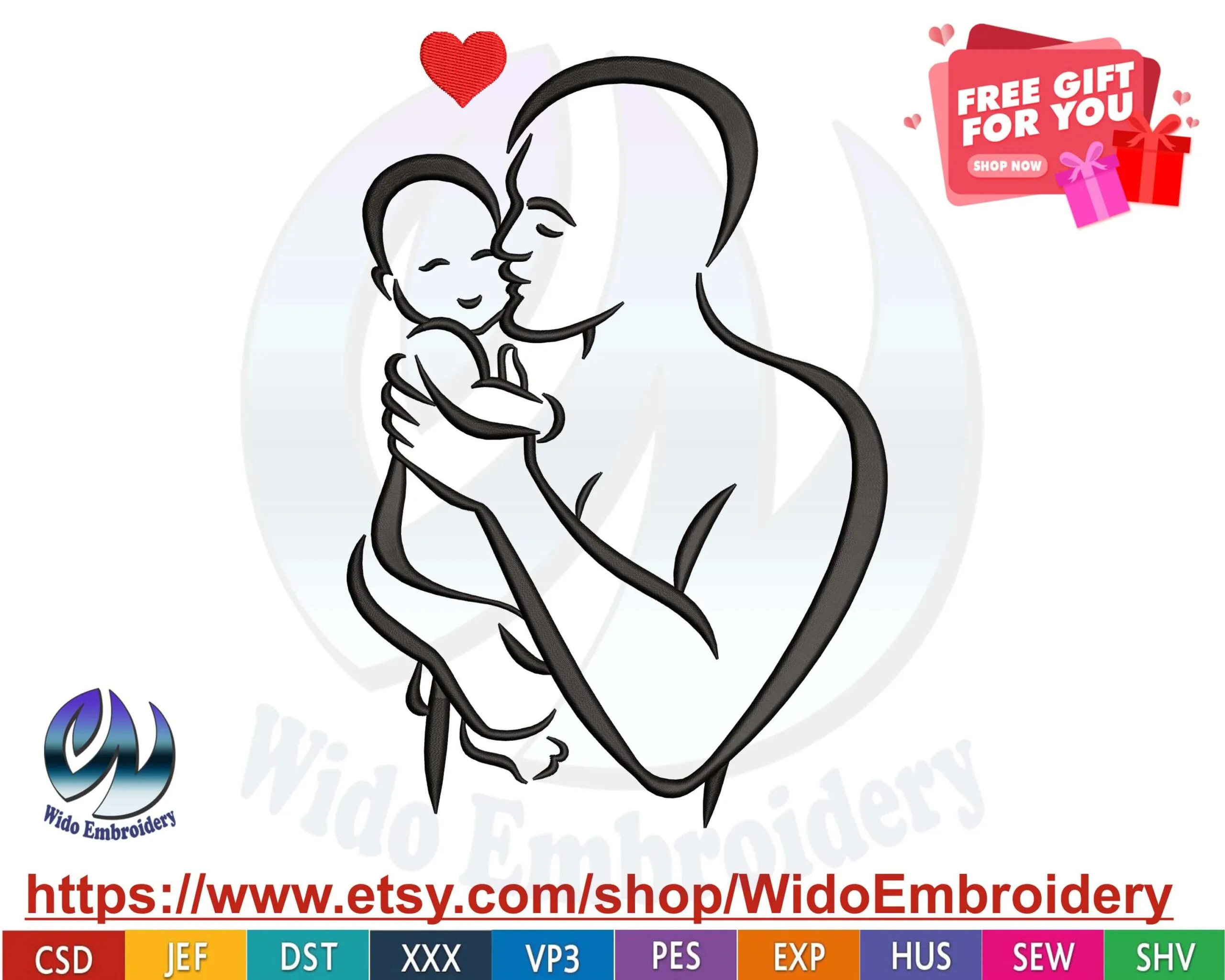 Father and baby symbol embroidery design from widoembroidery.com