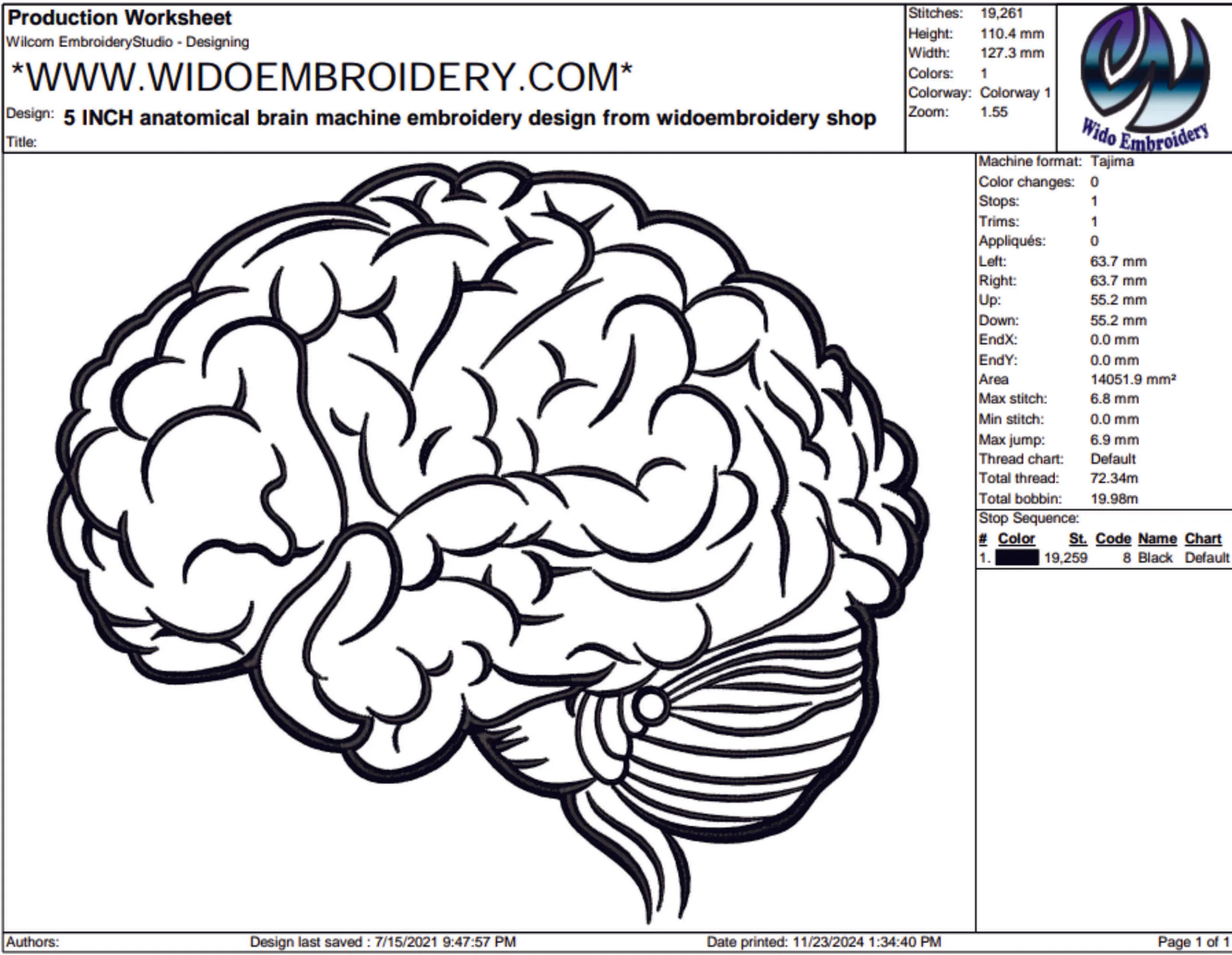 anatomy barin and heart embroidery design from widoembroidery.com