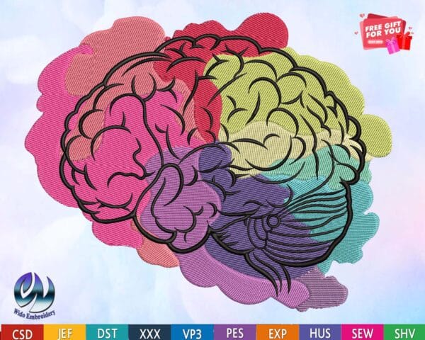anatomically brain watercoloer embroidery design from wido embroidery.com
