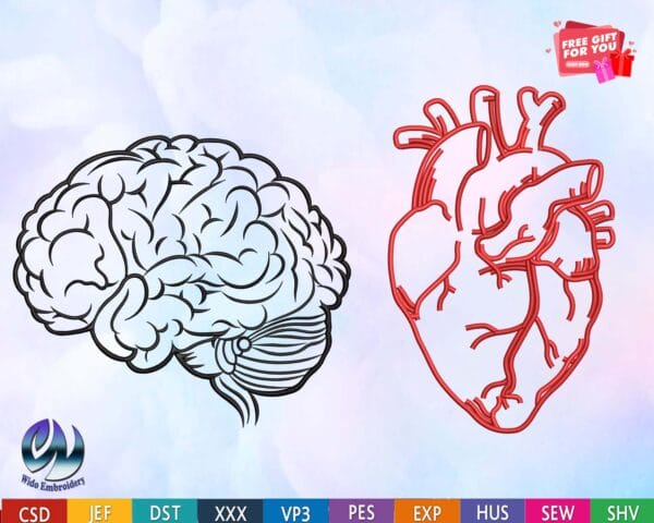 anatomy barin and heart embroidery design from widoembroidery.com