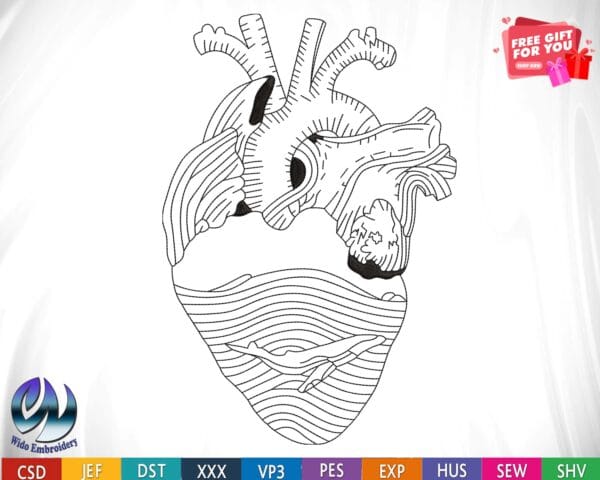 anatomyheart anatomy dolphin run embroidery design from widoembroidery.com