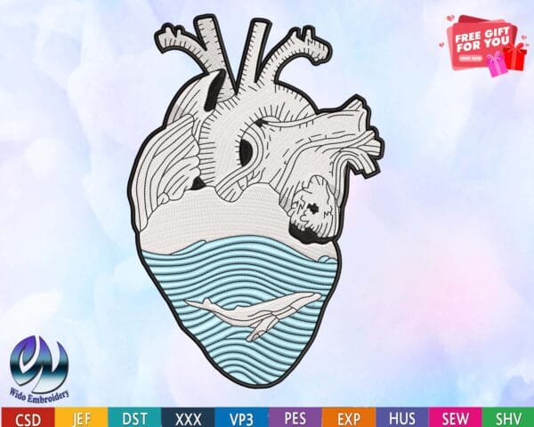 heart anatomy dolphin embroidery design from widoembroidery.comv