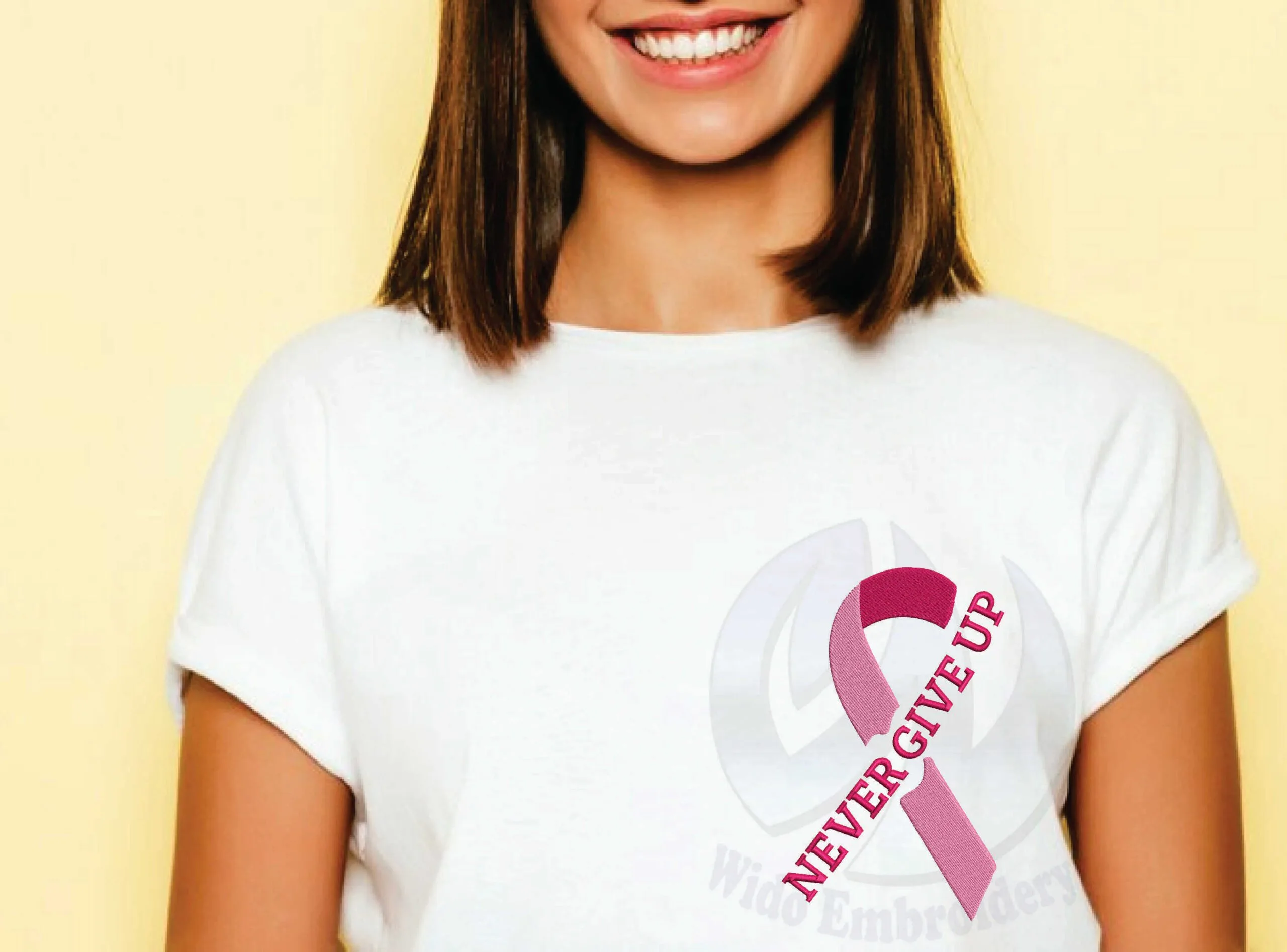 never give up breast cancer ribbon embroidery design from widoembroidery.com