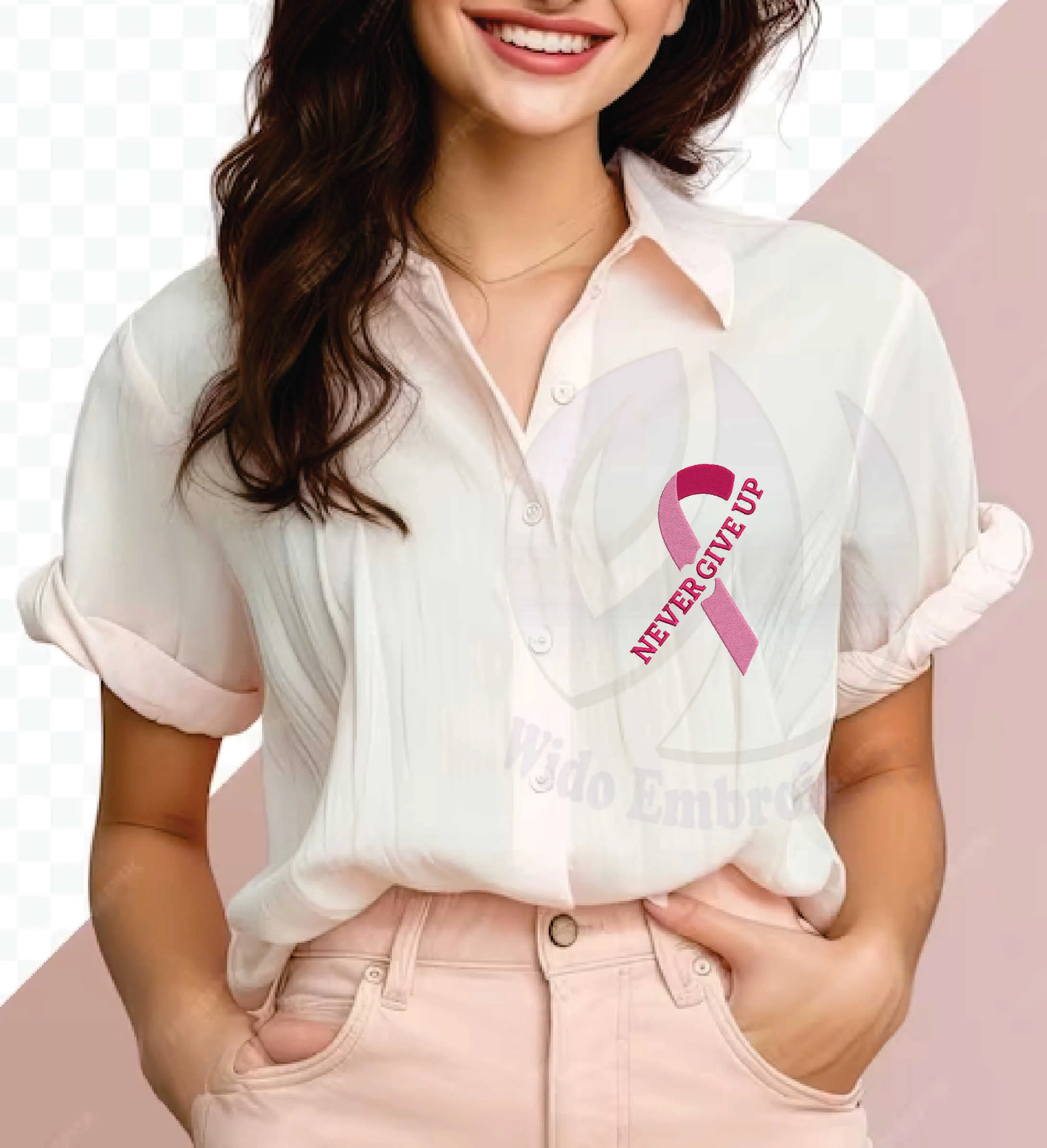 never give up breast cancer ribbon embroidery design from widoembroidery.com