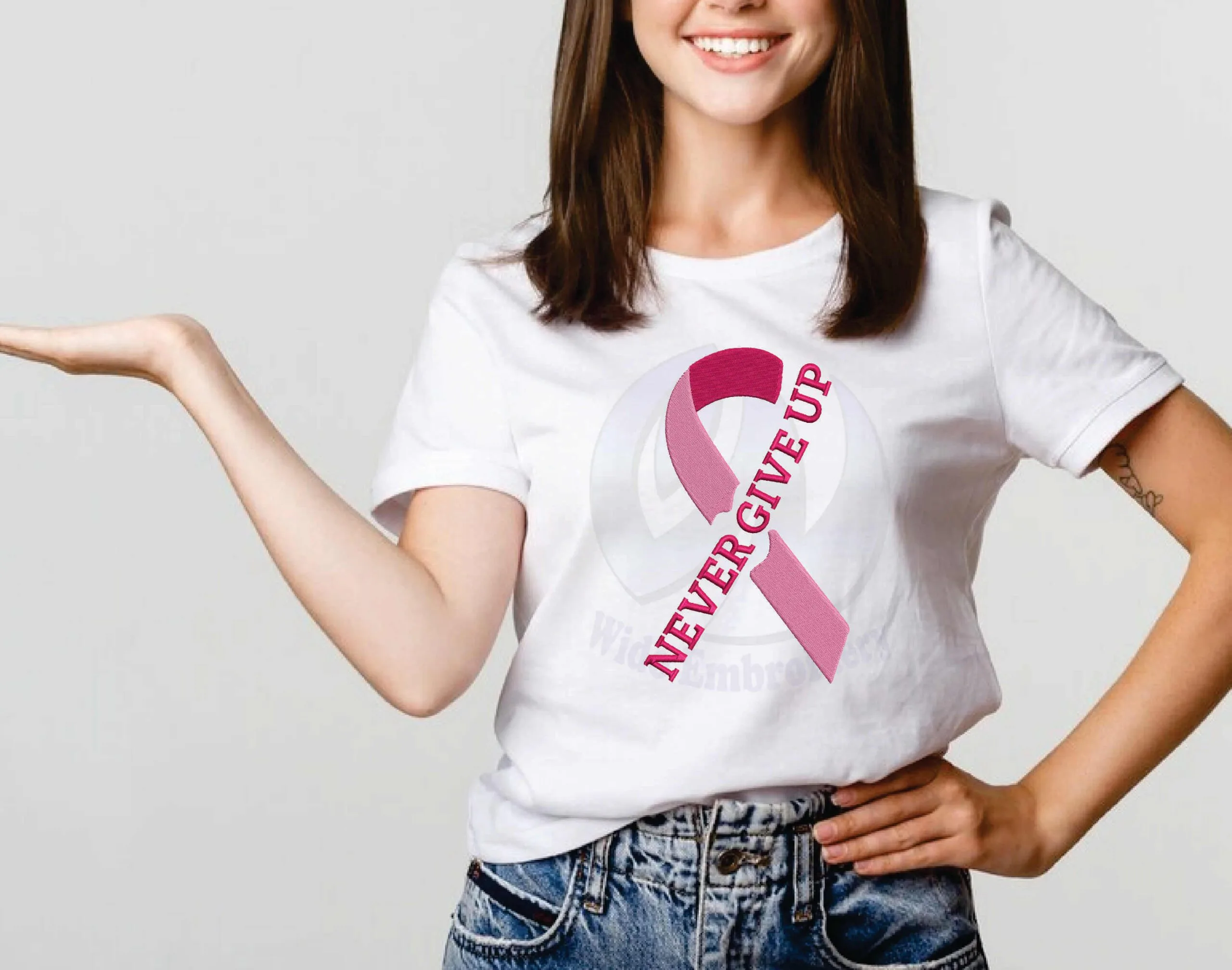 never give up breast cancer ribbon embroidery design from widoembroidery.com