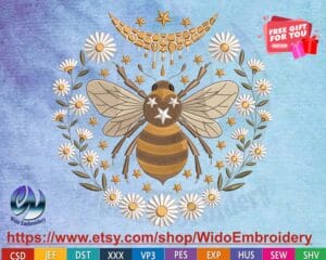 BEE moon embroidery design from widoembroidery.com