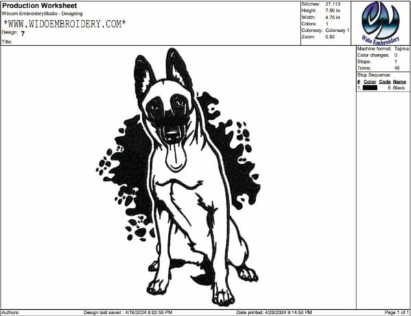 Belgian Malinois embroidery design from widoembroidery.com