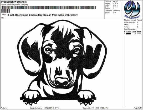 Dachshund Embroidery Design from www.widoembroidery.com