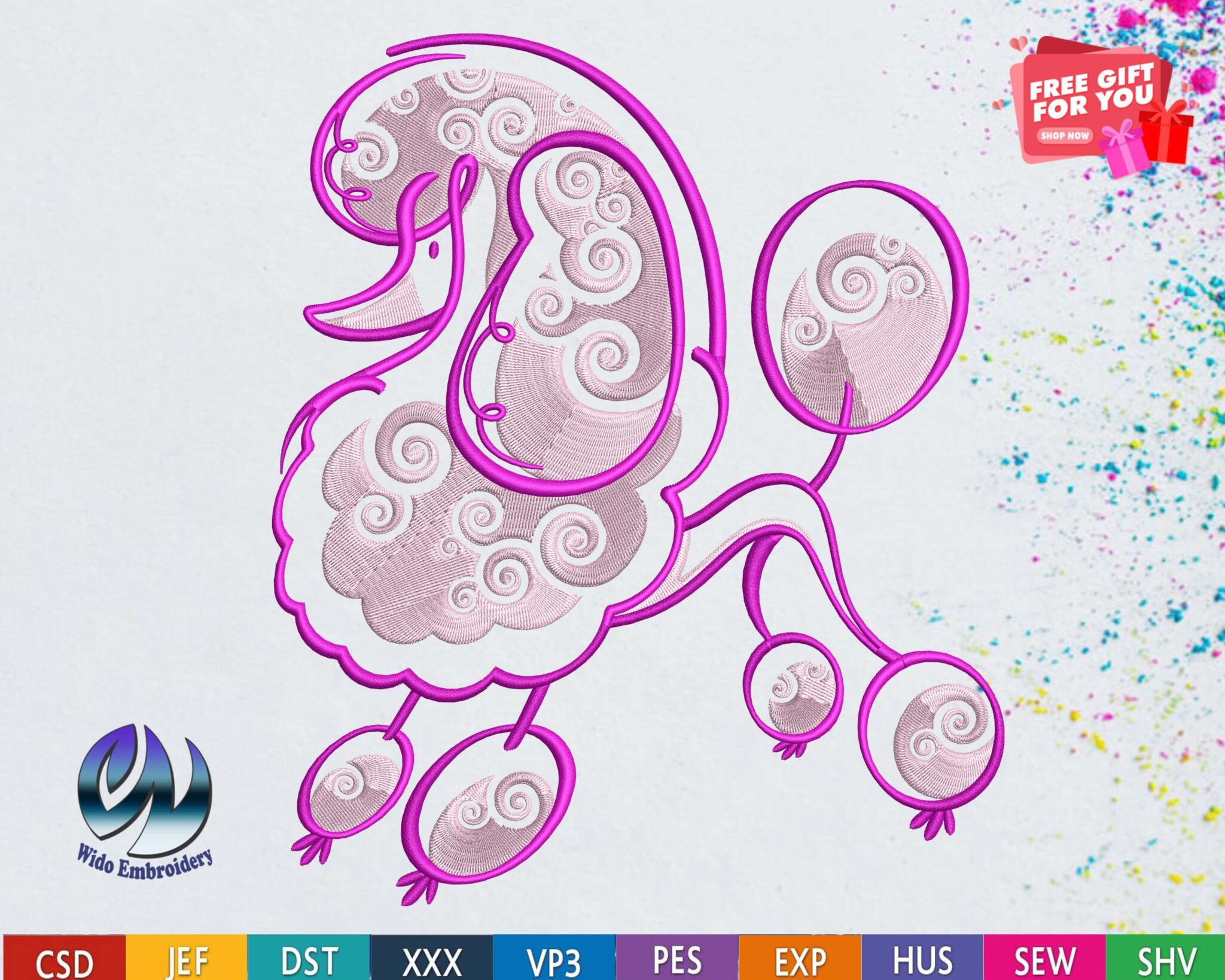 Poodle embroidery design from www.widoembroidery.com