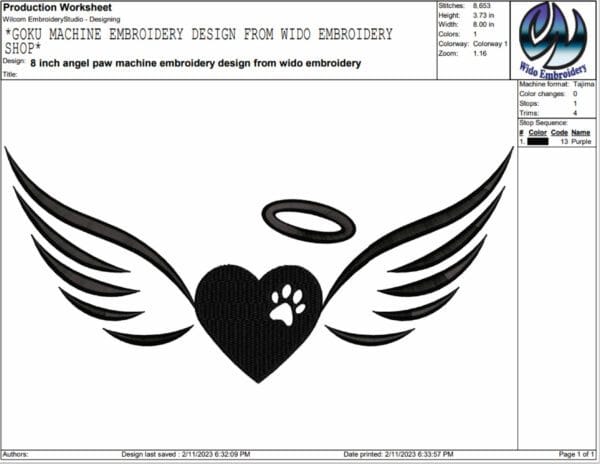 angel paw machine embroidery design from widoembroidery.com