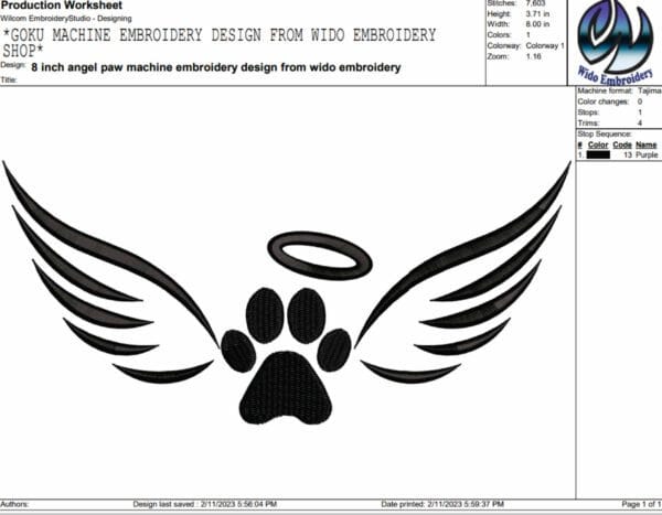 angel paw machine embroidery design from widoembroidery.com