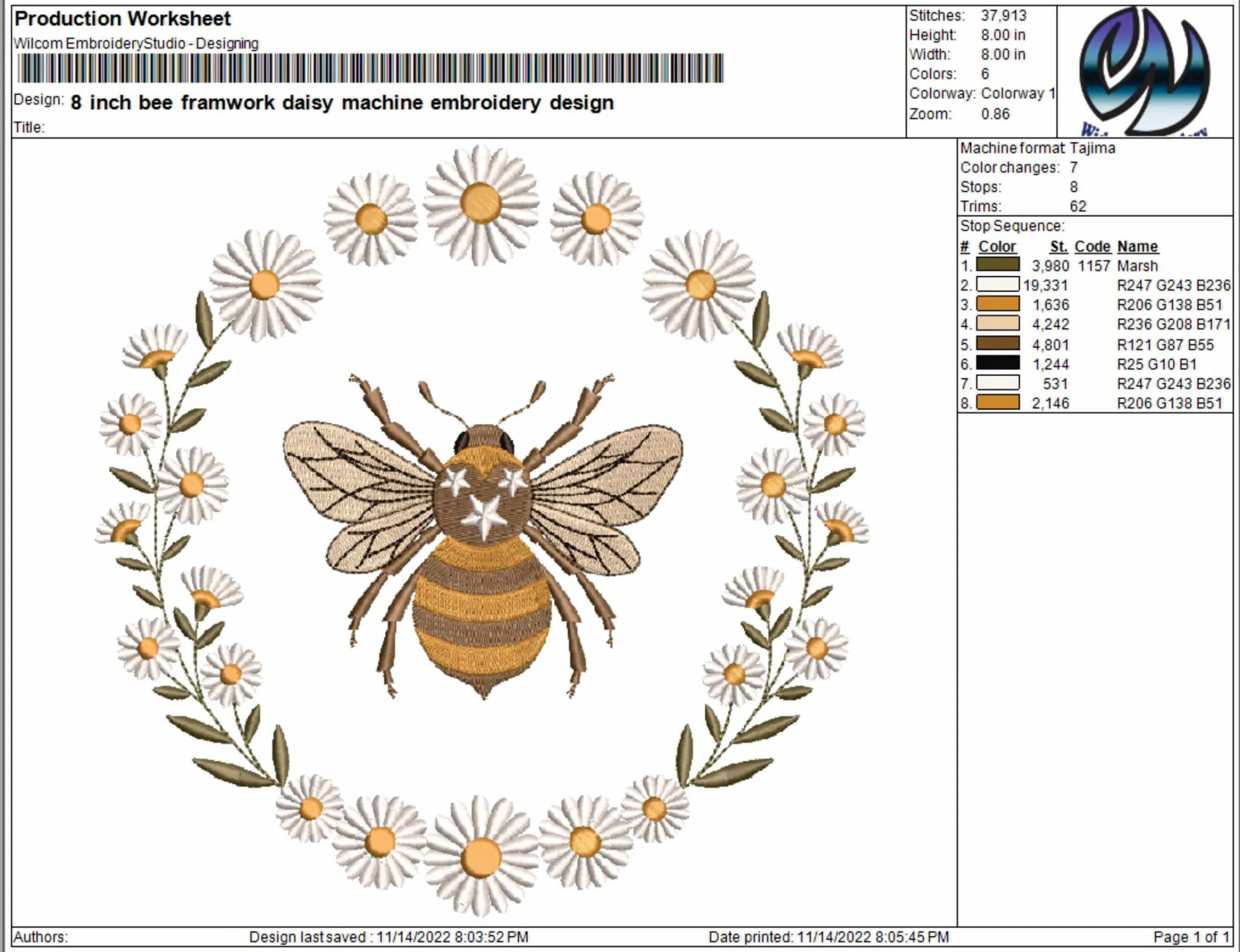 bee fram daisy machine embroidery design from widoembroidery.com