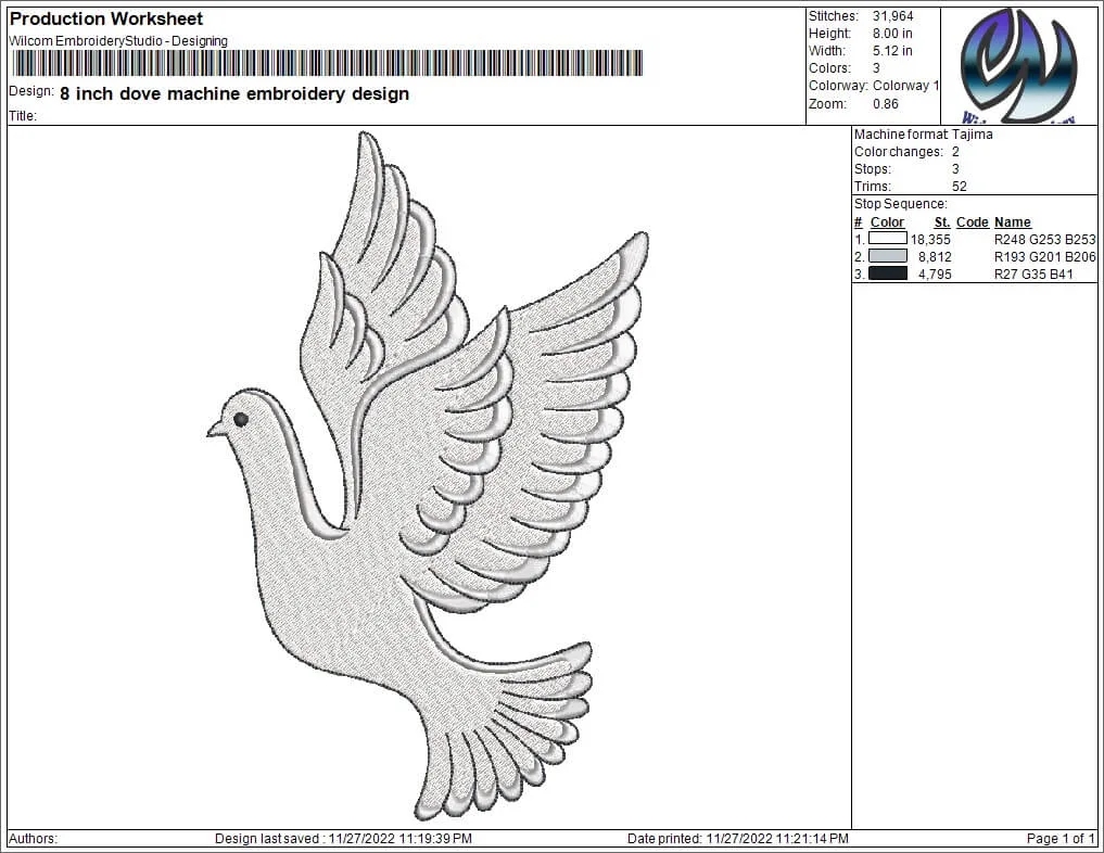 dove embroidery design from www.widoembroidery.com