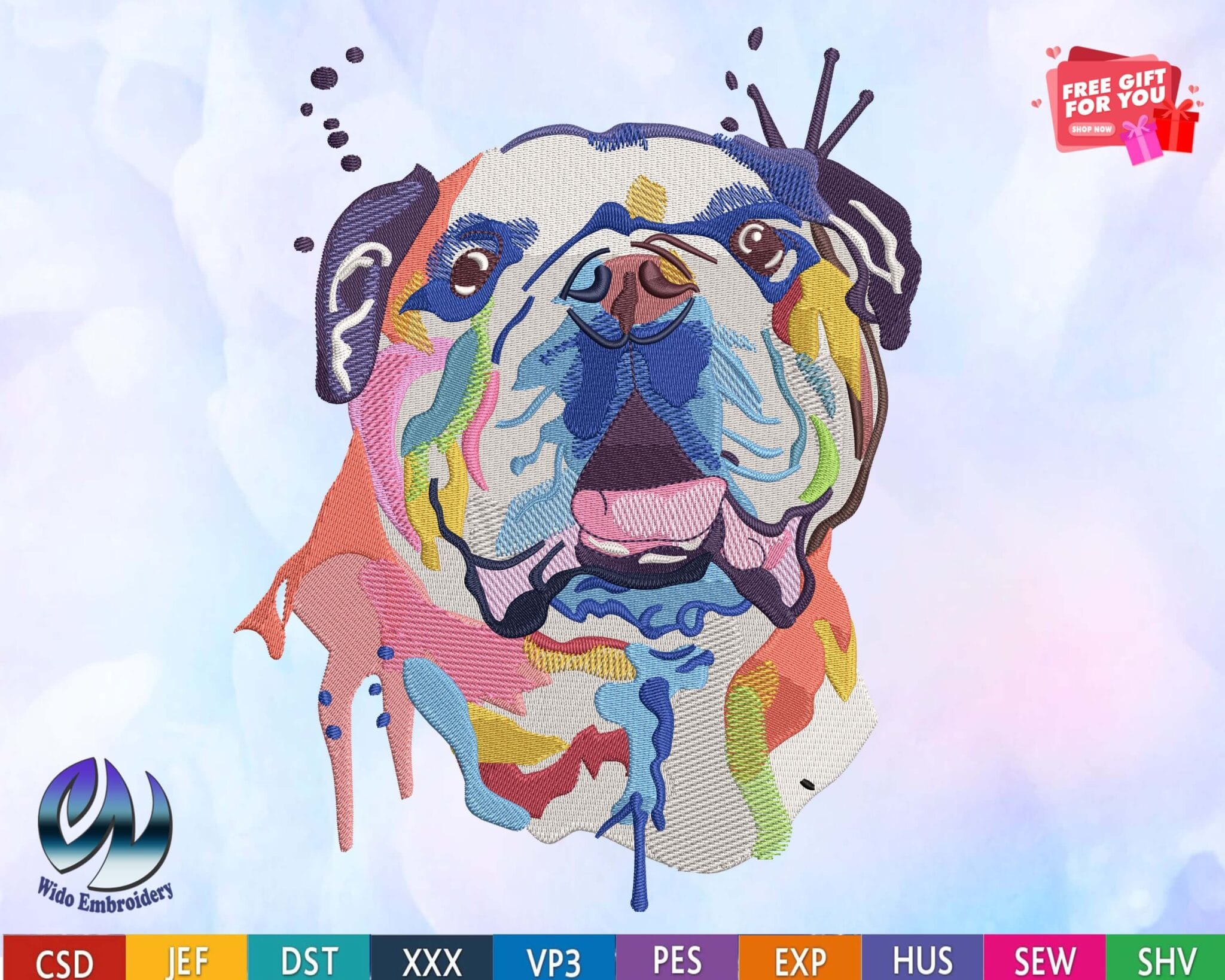 english bulldog embroidery design from widoembroidery.com