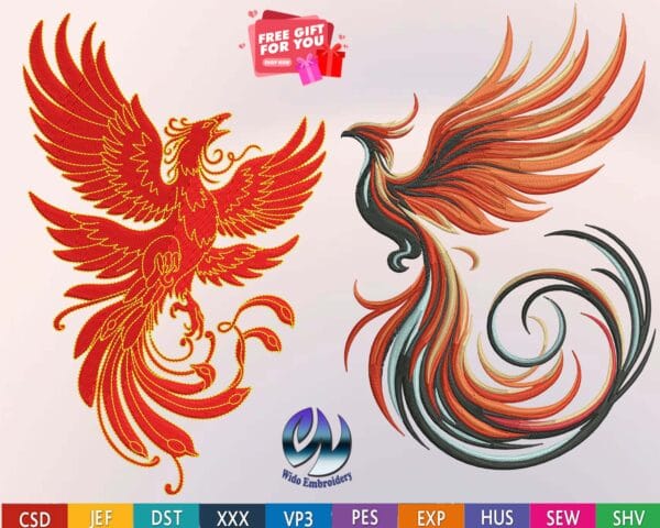 phoenix embroidery design from widoembroidery.com