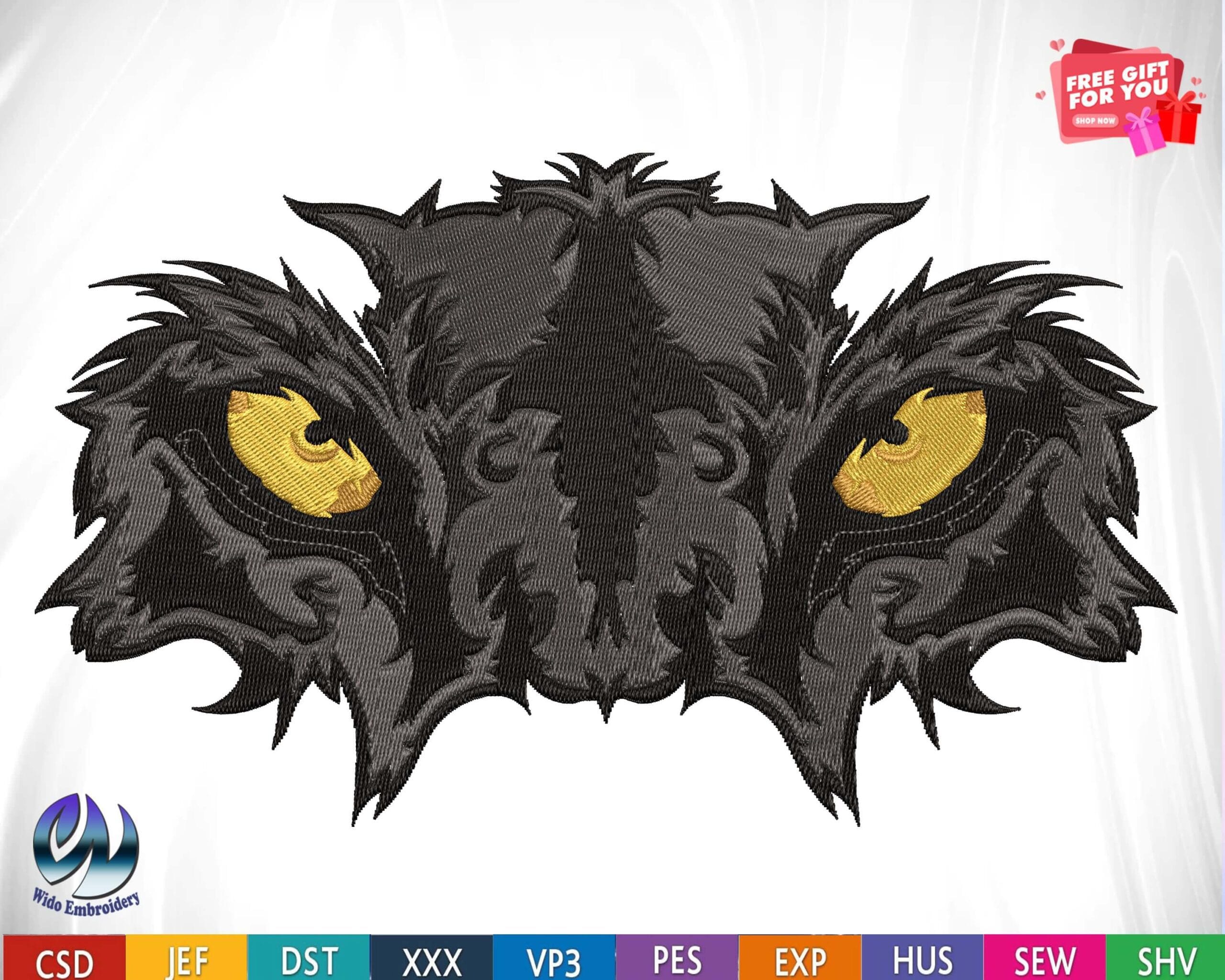 panther mask embroidery design from widoembroidery.com