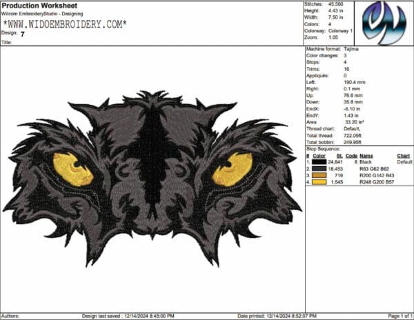 panther mask embroidery design from widoembroidery.com