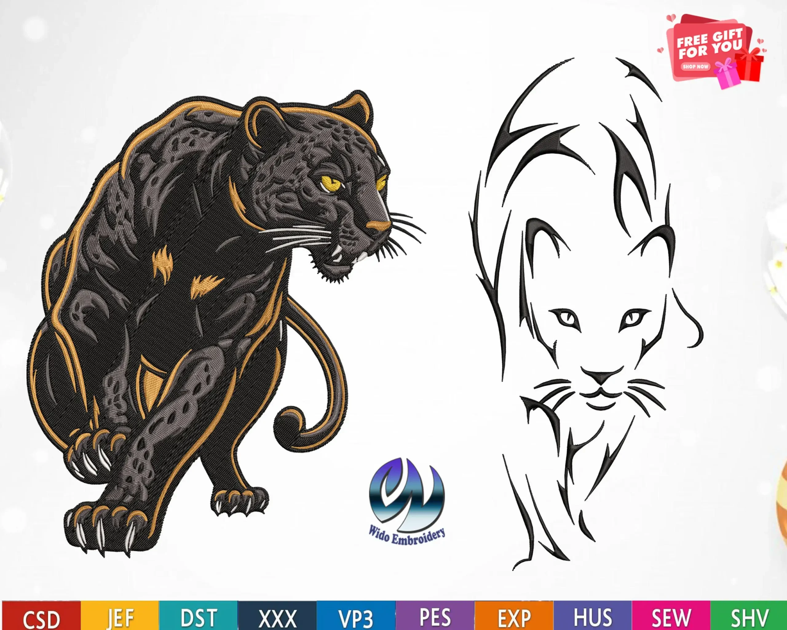 panther embroidery design from widoembroidery.com