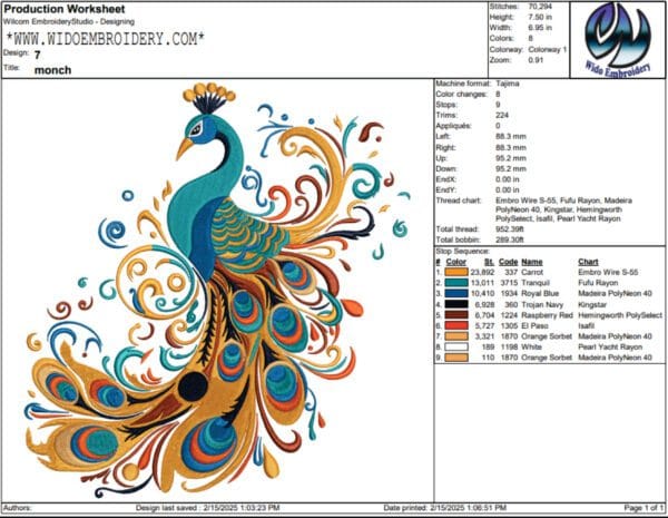 peacock embroidery design from widoembroidery.com (