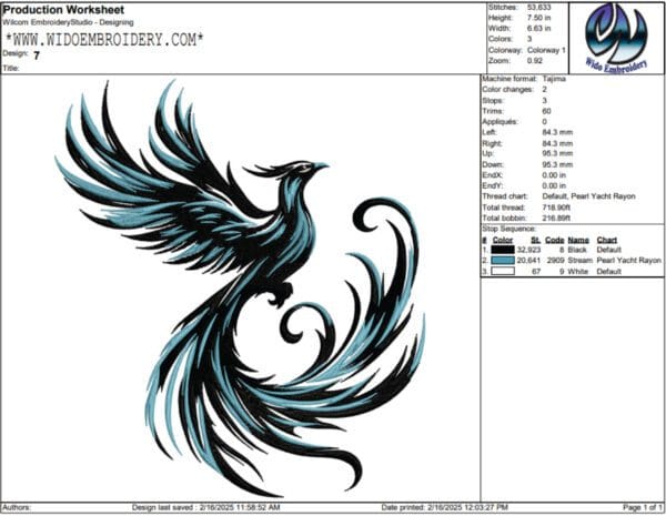 phoenix black embroidery design from widoembroidery.com