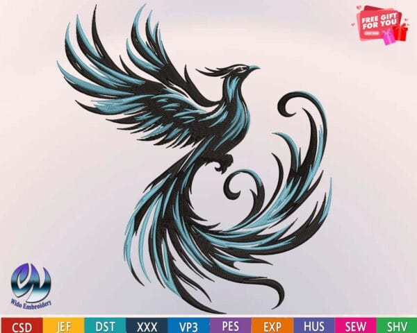 phoenix black embroidery design from widoembroidery.com